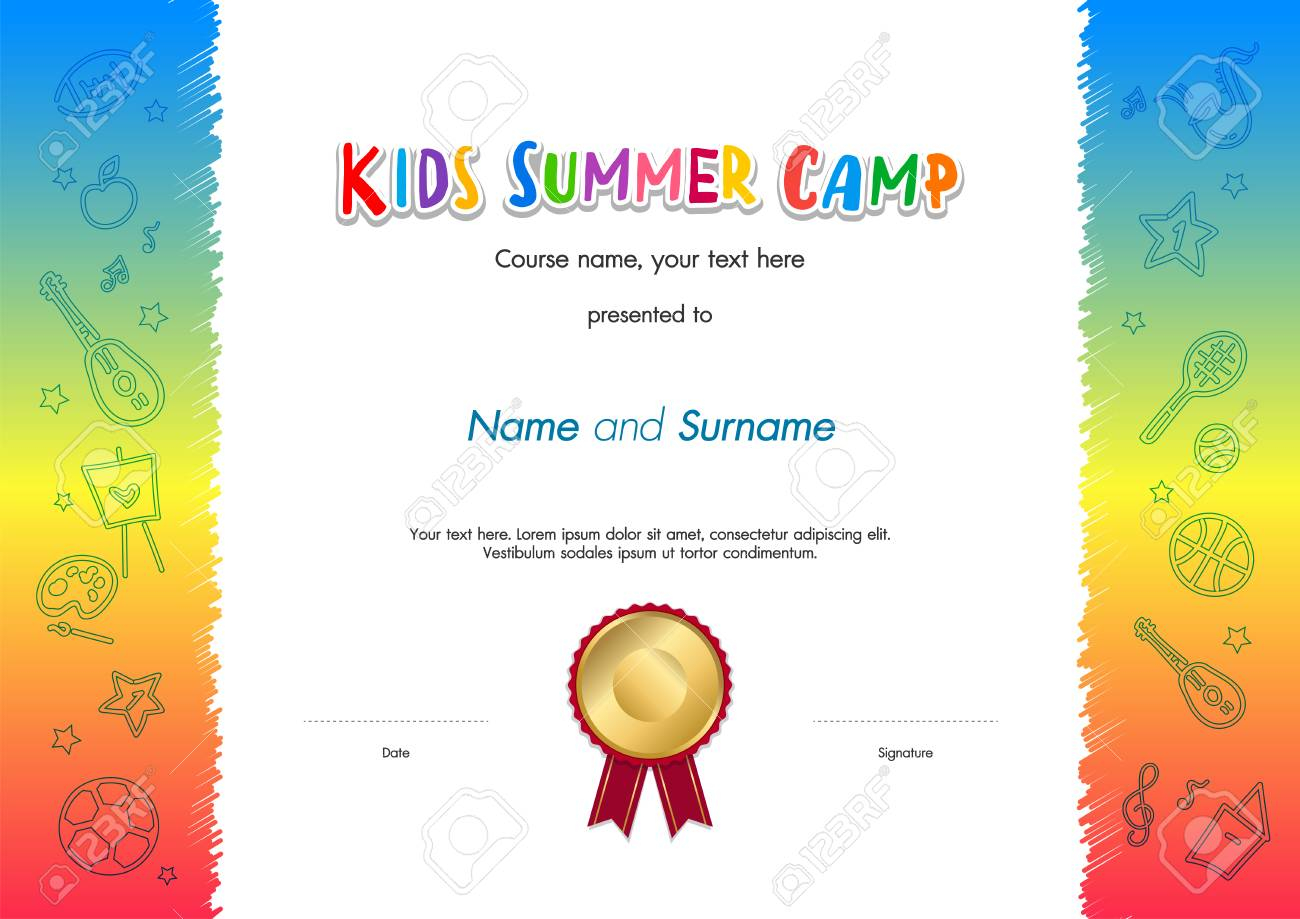 Kinder Sommer Camp Diplom Oder Zertifikat Vorlage Award Boom Mit  With Summer Camp Certificate Template