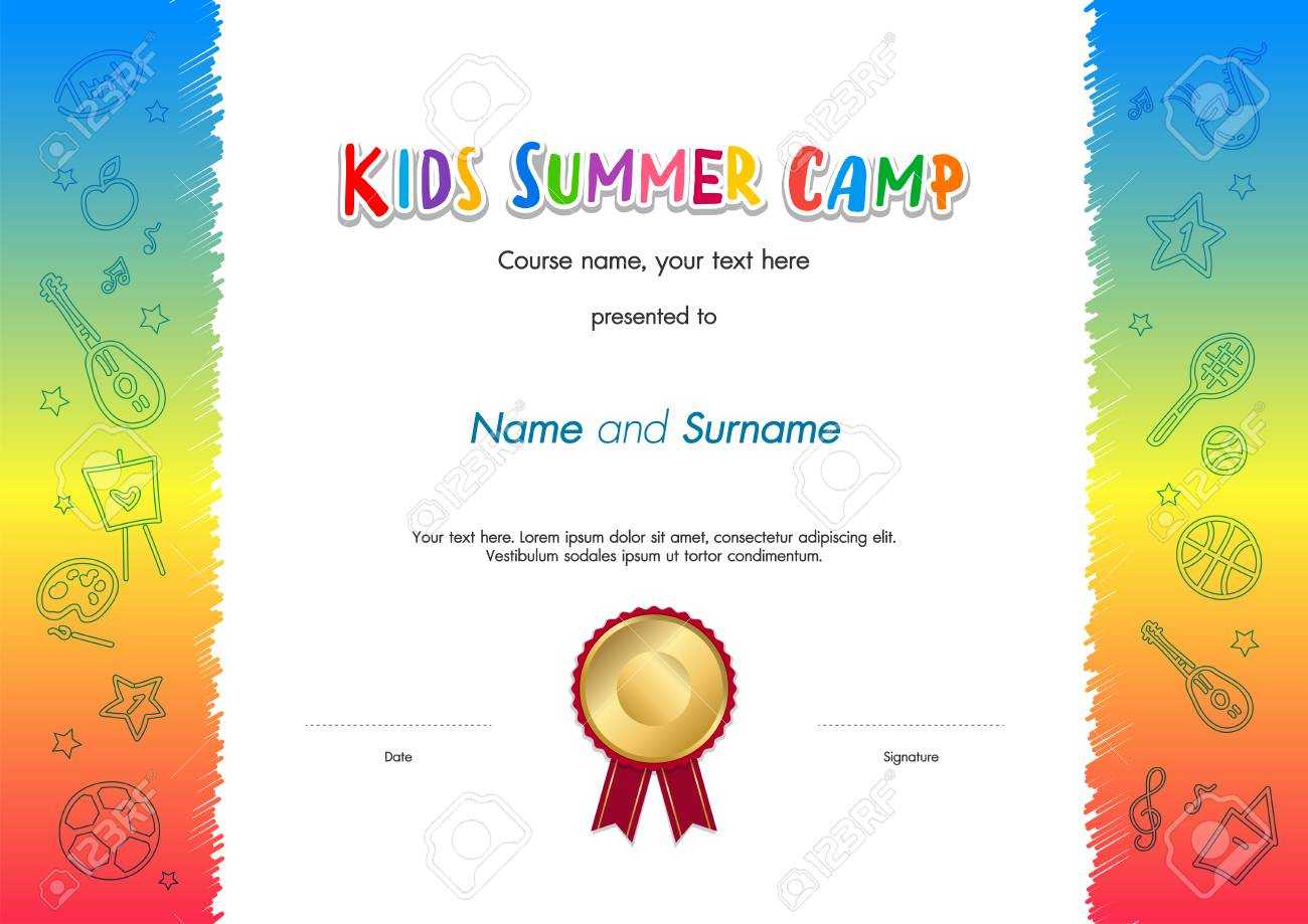 Kinder Sommer Camp Diplom Oder Zertifikat Vorlage Award Boom Mit  With Summer Camp Certificate Template