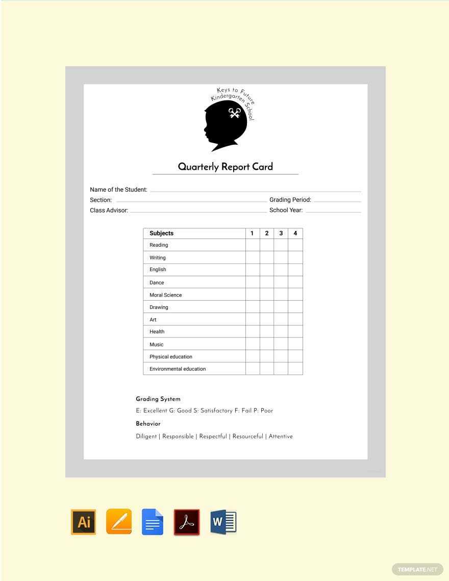 Kindergarten Quarterly Report Card Template - Illustrator, Word  Intended For Kindergarten Report Card Template