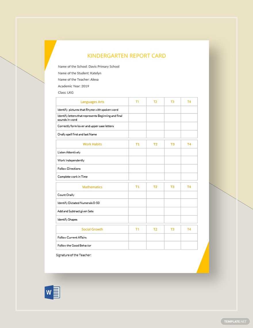 Kindergarten Report Card Template – Google Docs, Word  Template  Within Kindergarten Report Card Template