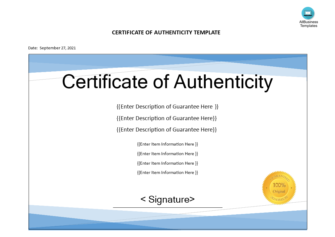 Kostenloses Authenticity Certificate Inside Certificate Of Authenticity Template
