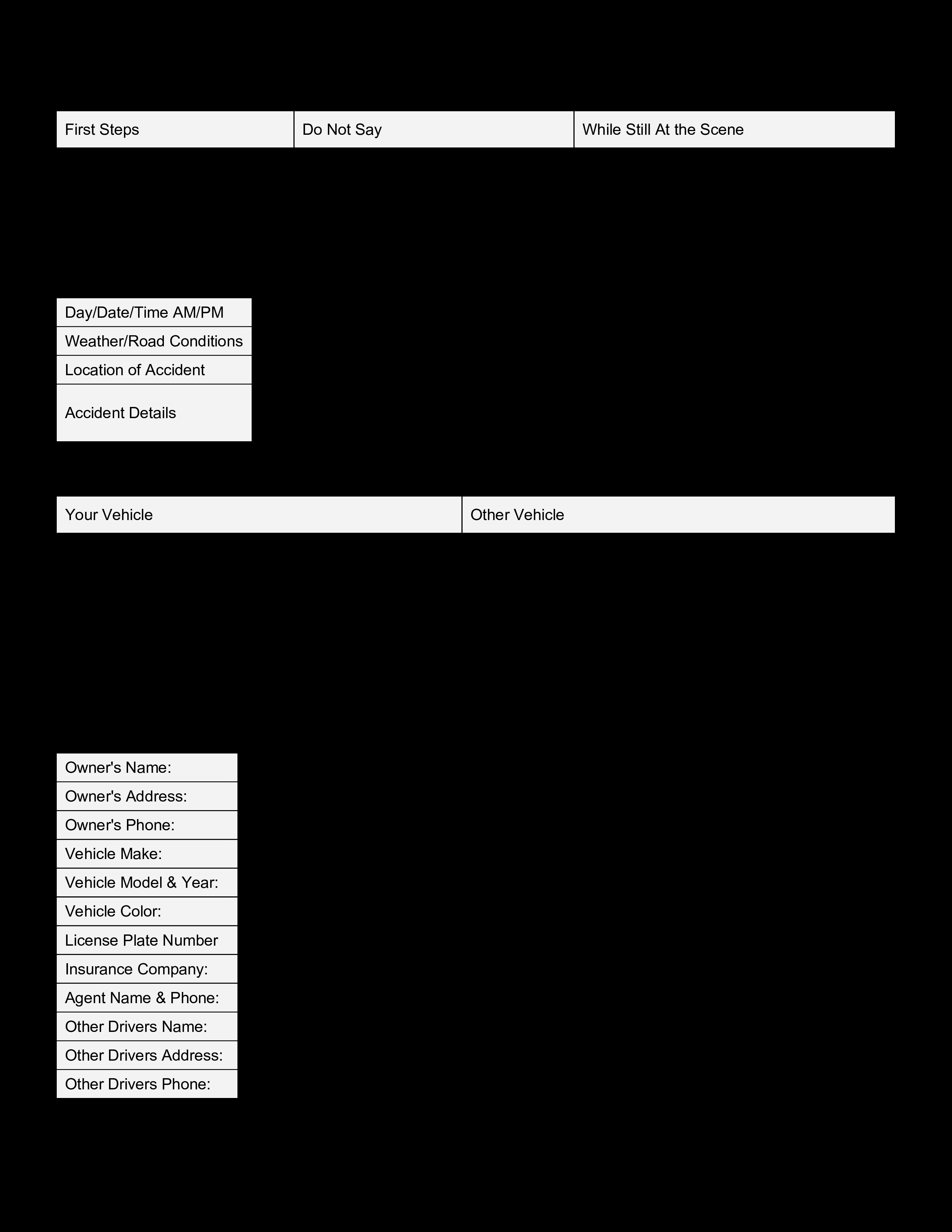 Kostenloses Auto Accident Incident Report In Motor Vehicle Accident Report Form Template