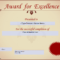 Kostenloses Award For Excellence Certificate Intended For Award Of Excellence Certificate Template