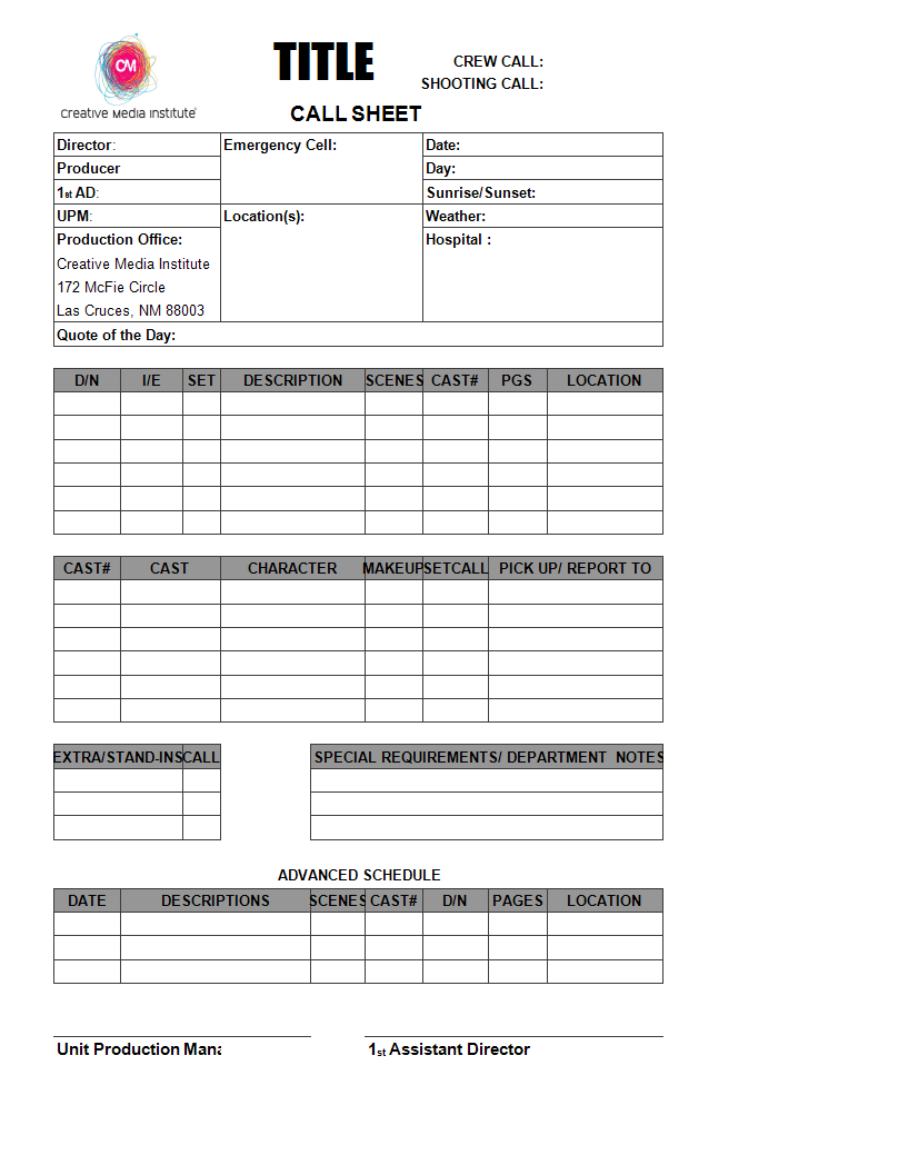 Kostenloses Blank Call Sheet For Blank Call Sheet Template