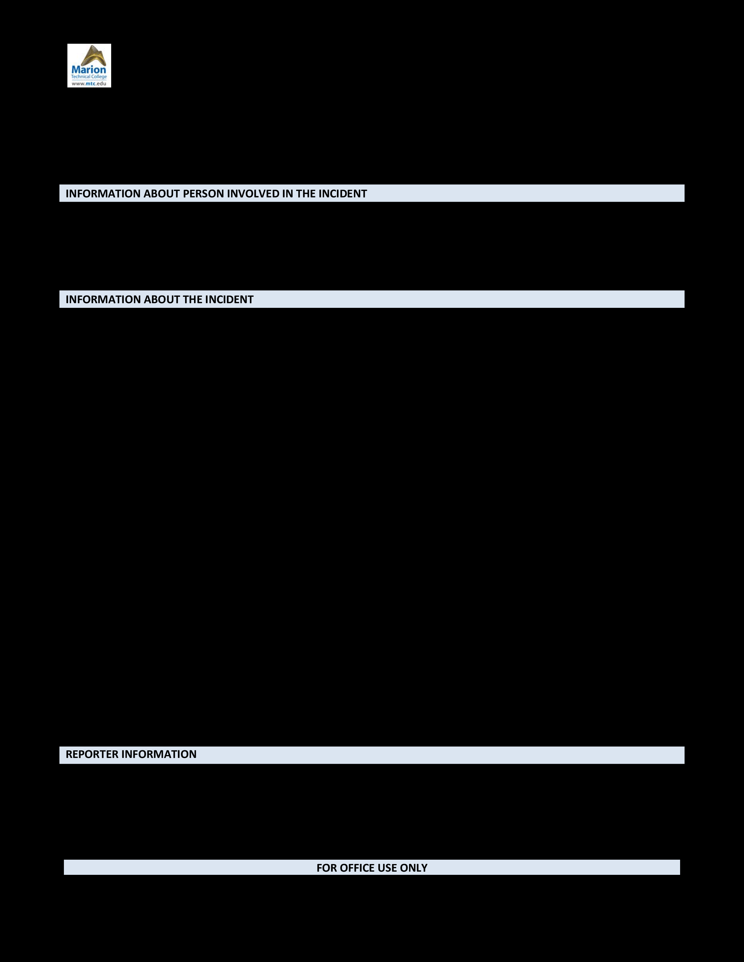 Kostenloses Blank Incident Report Form Pertaining To Office Incident Report Template