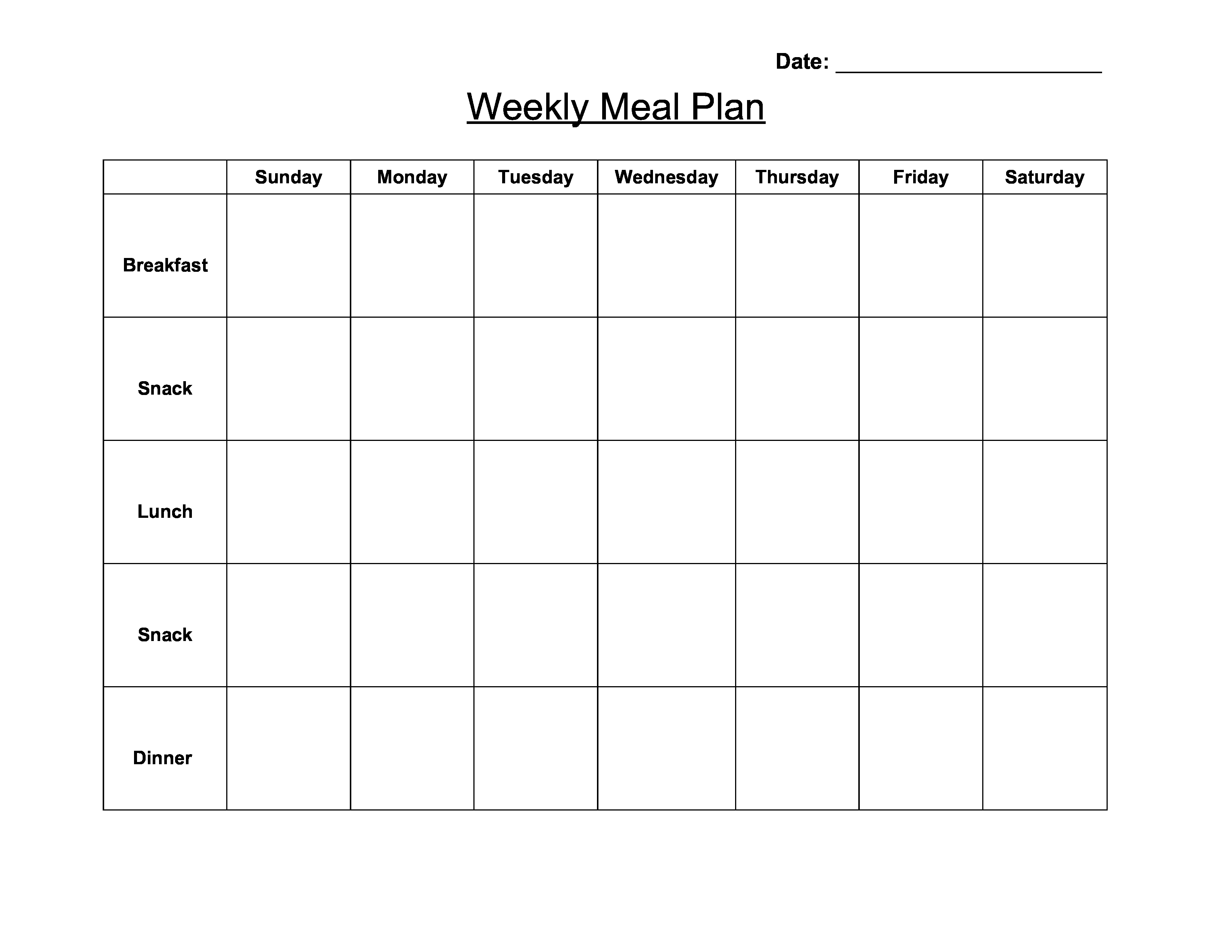Kostenloses Blank Weekly Meal Planner With Blank Meal Plan Template
