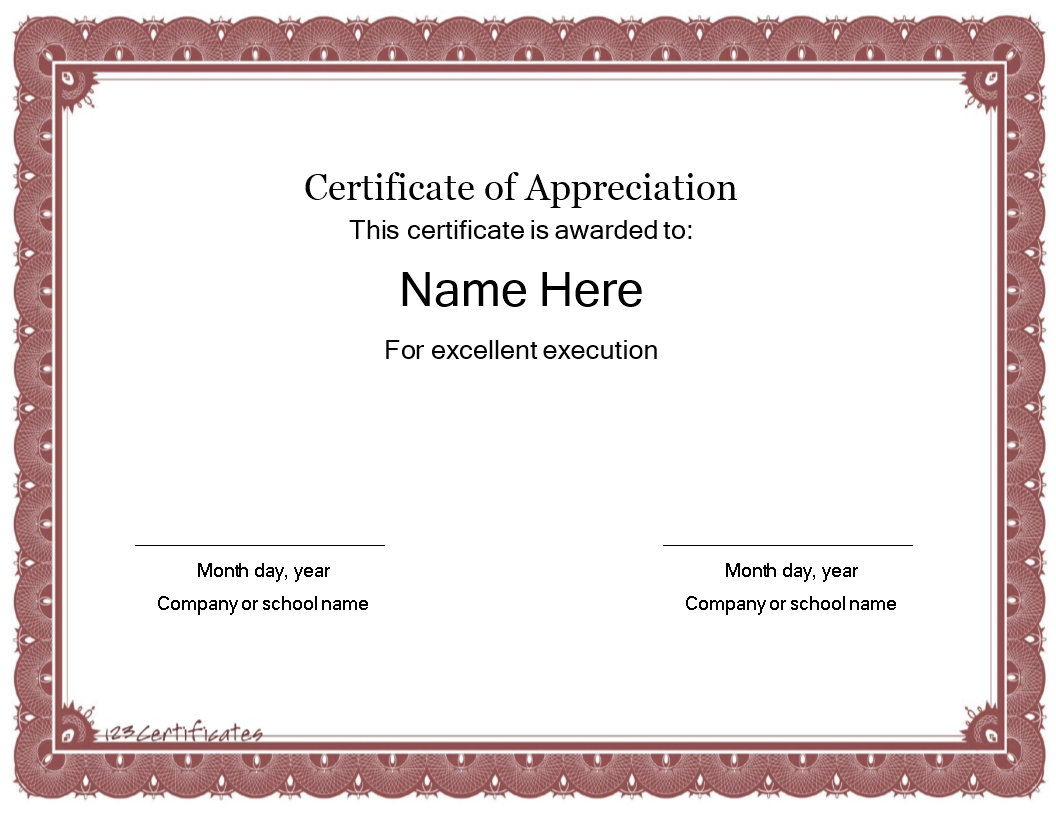 Kostenloses Certificate Template Of Appreciation With Certificate Of Appreciation Template Doc