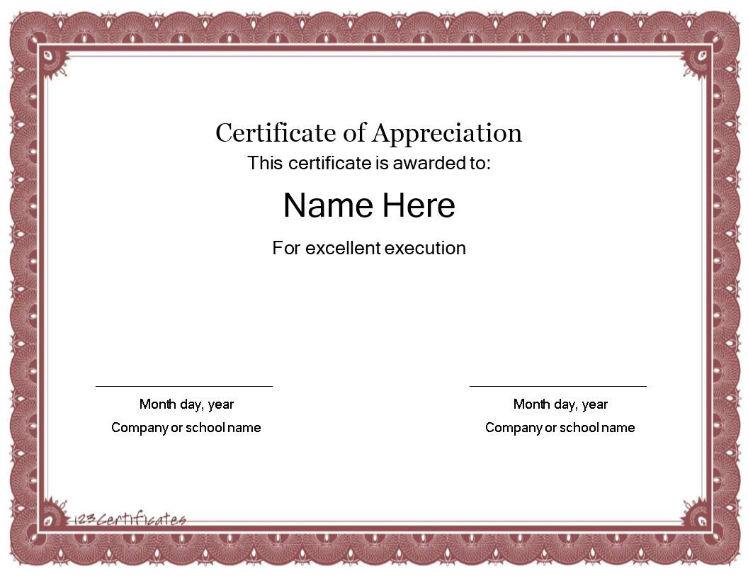 Kostenloses Certificate template of Appreciation With Certificate Of Appreciation Template Doc