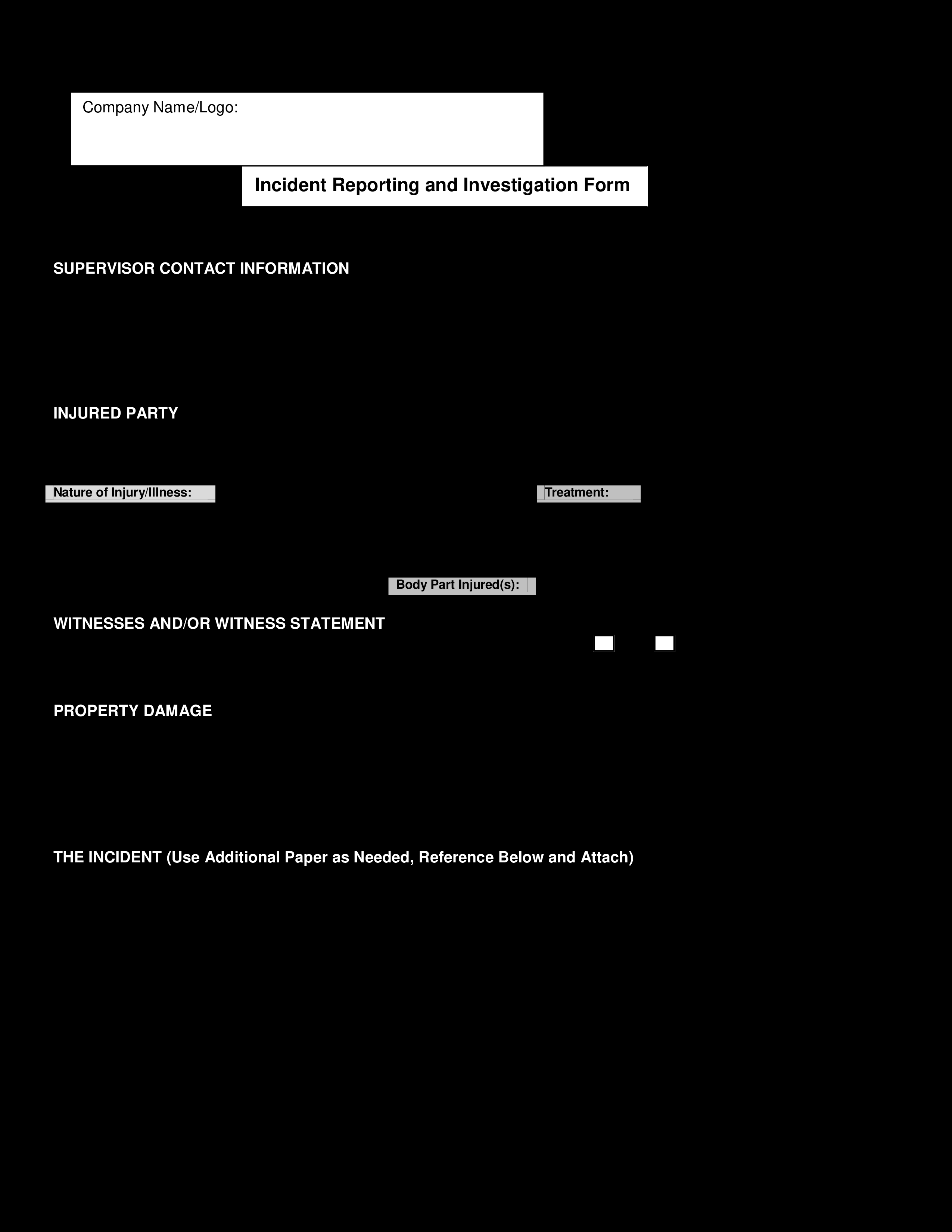 Kostenloses Construction Incident Investigation Report Intended For Construction Accident Report Template