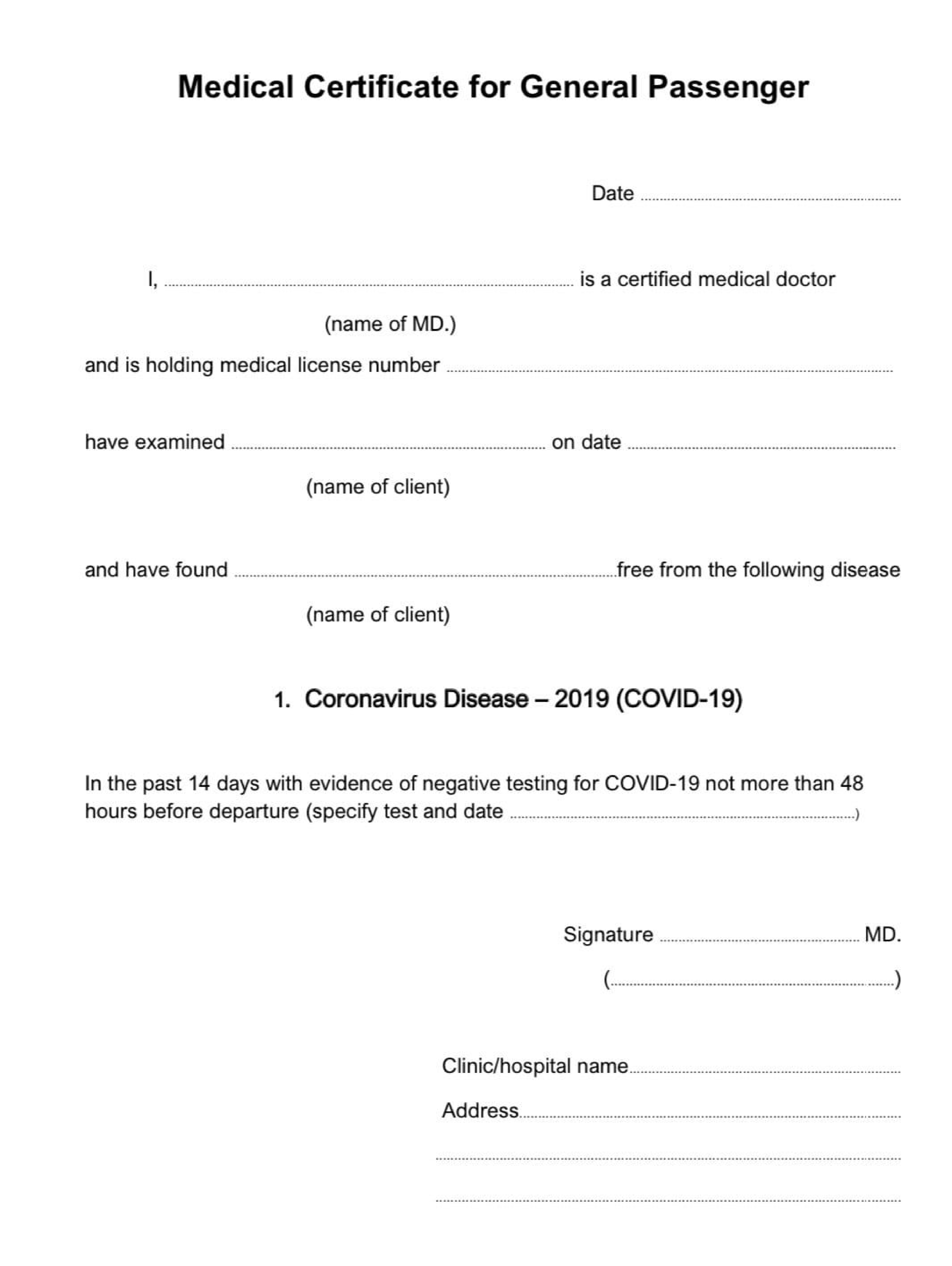 Kostenloses COVID10 Medical Certificate Fit to Fly In Fake Medical Certificate Template Download