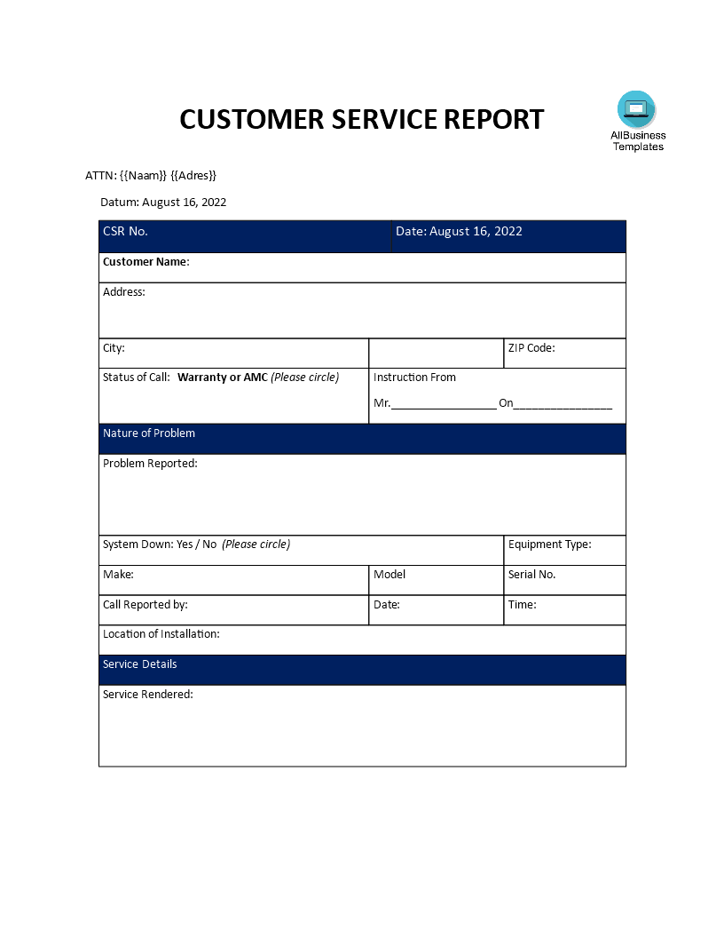 Kostenloses Customer Service Report Template In Technical Service Report Template Kostenloses Customer Service Report Template In Technical Service Report Template