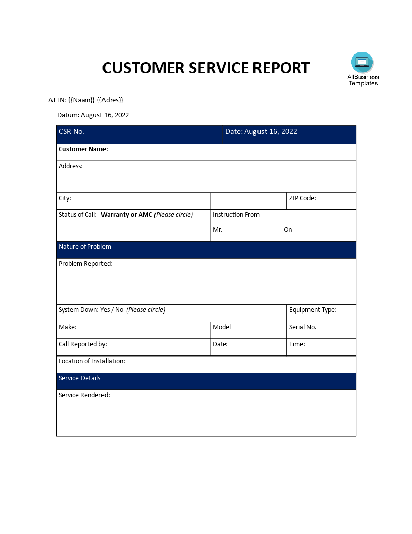 Kostenloses Customer Service Report Template Regarding Customer Contact Report Template