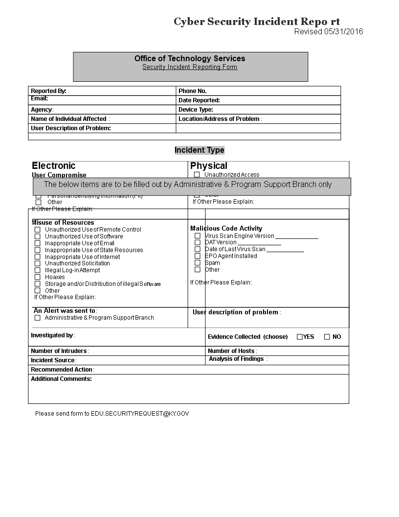 Kostenloses Cyber Security Incident Report template With Technical Support Report Template