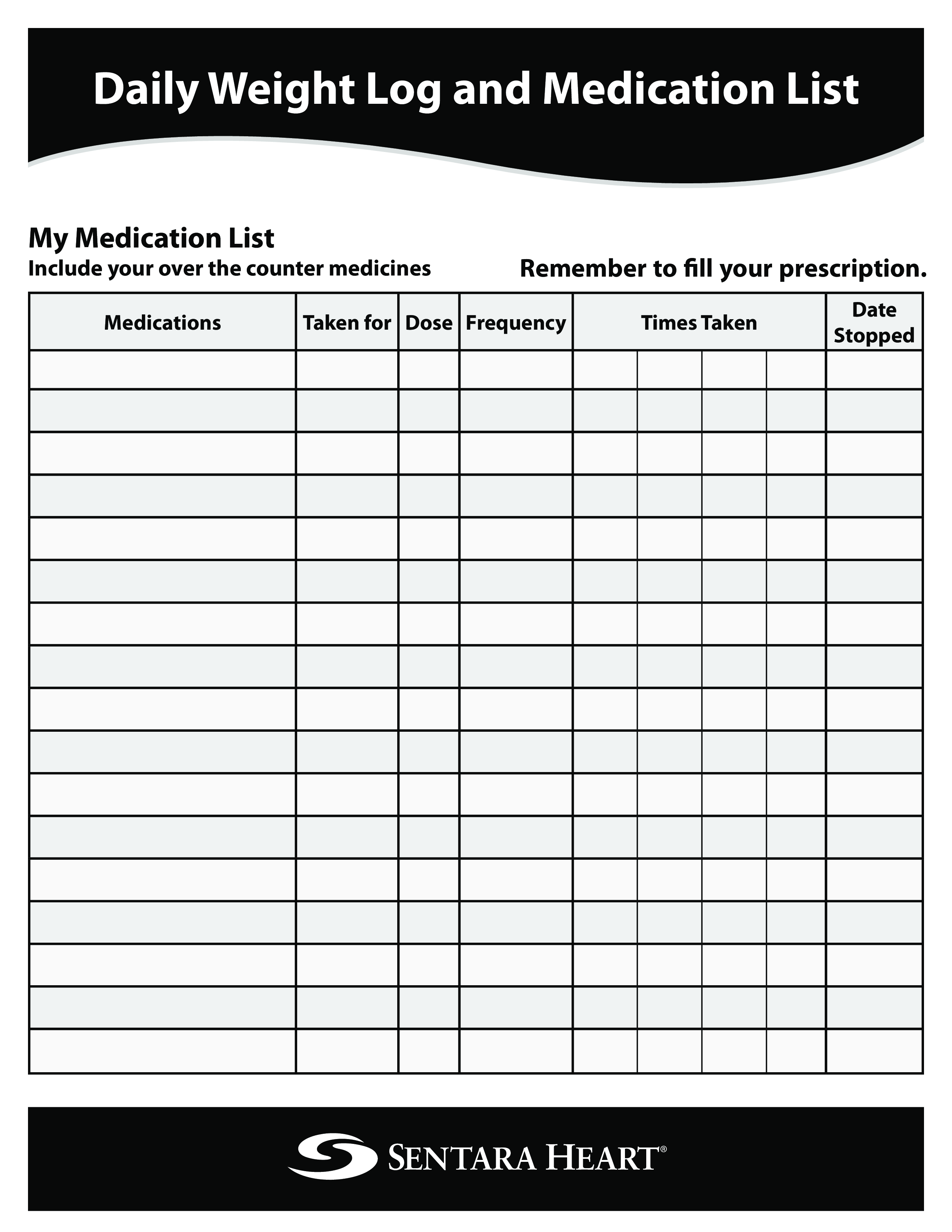 Kostenloses Daily Medication List Printable For Blank Medication List Templates