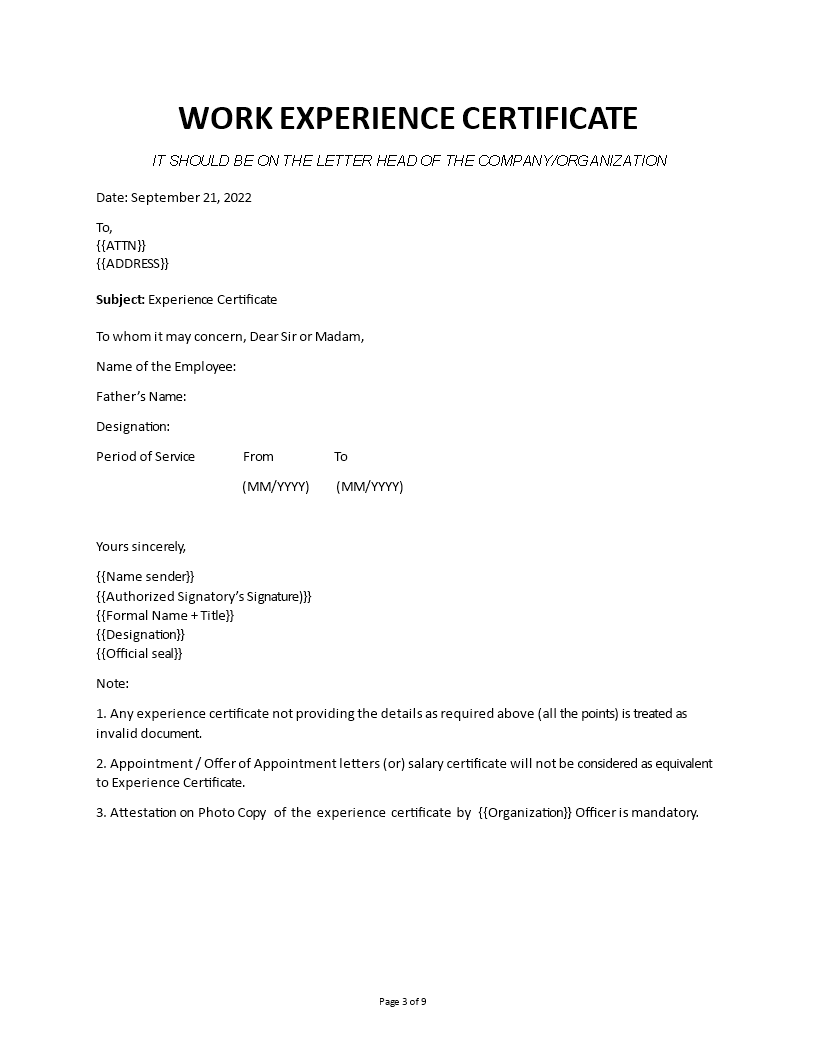 Kostenloses Experience Certificate Letter For Template Of Experience Certificate