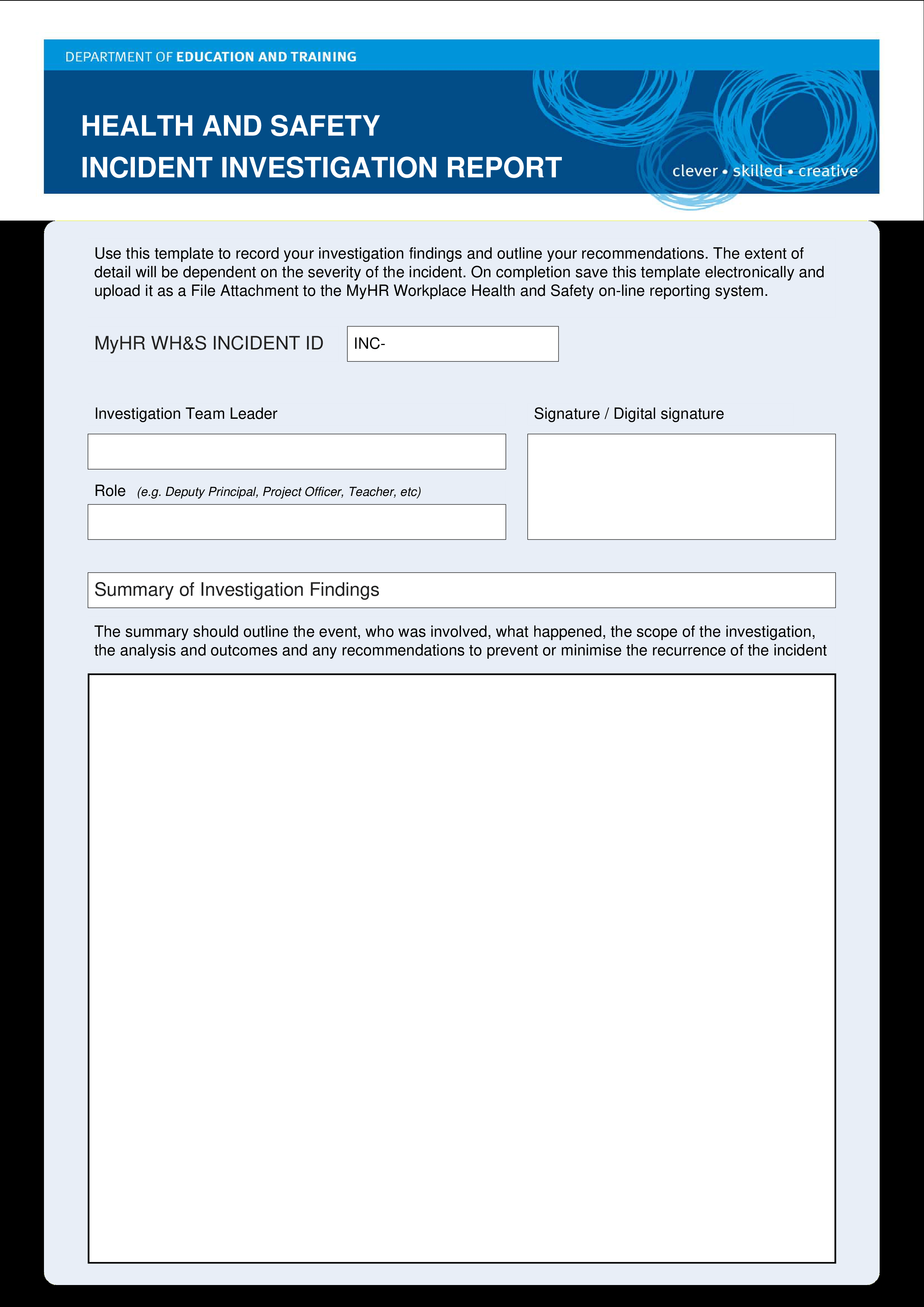 Kostenloses HSE Health Safety Incident Investigation Report With Hse Report Template