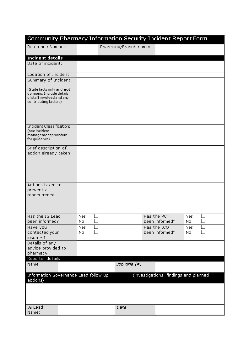 Kostenloses Information Security Incident Report Template In Information Security Report Template