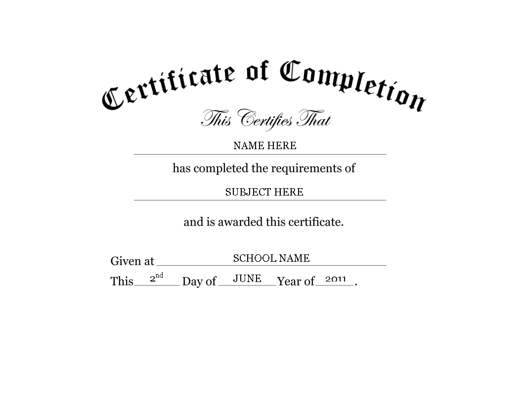 Kostenloses Kindergarten Preschool Certificate Of Completion Word Inside Certificate Of Completion Template Word