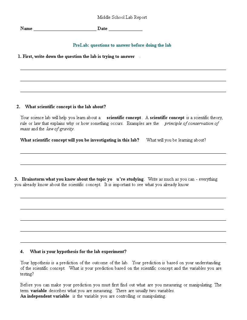 Kostenloses Middle School Lab Report For Lab Report Template Middle School