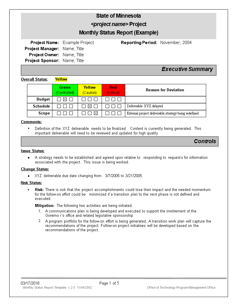 Kostenloses Monthly Status Report