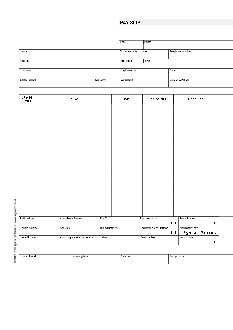 Kostenloses Payslip template In Blank Payslip Template