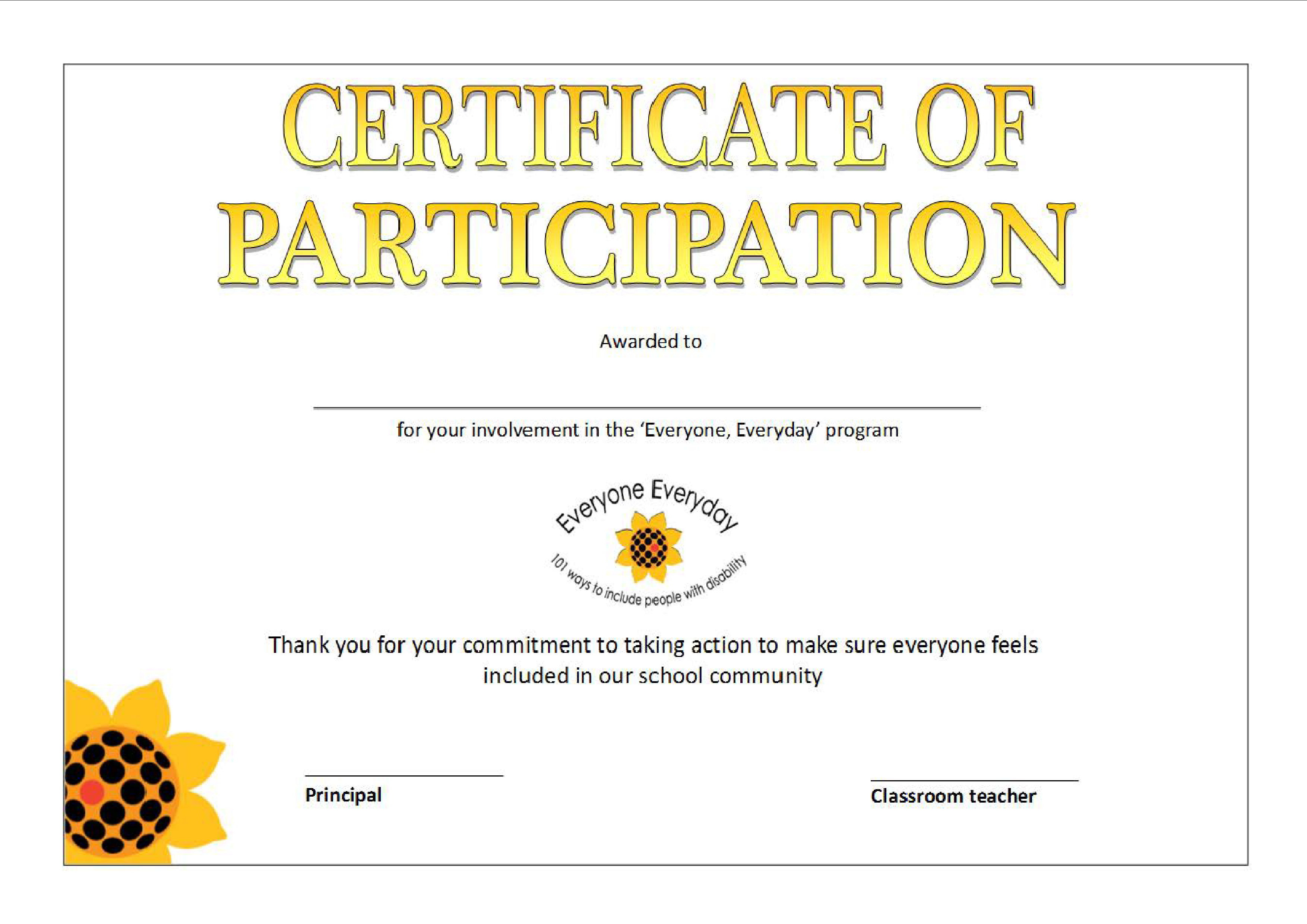 Kostenloses Printable Participation Certificate Within Sample Certificate Of Participation Template