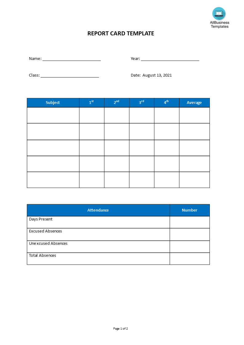 Kostenloses Report Card Template Intended For Homeschool Middle School Report Card Template