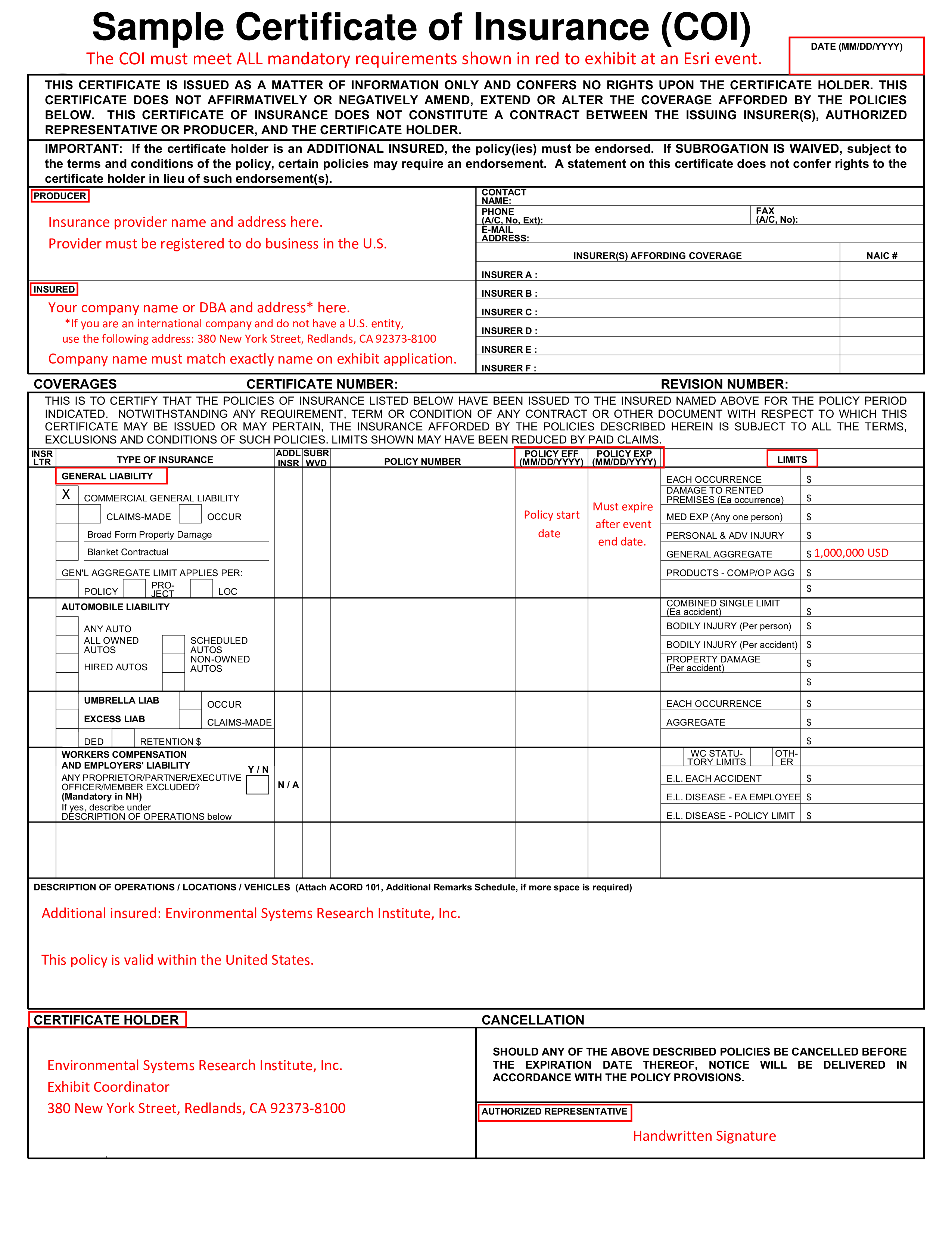 Kostenloses Sample Certificate Of Insurance (Coi) Throughout Certificate Of Insurance Template