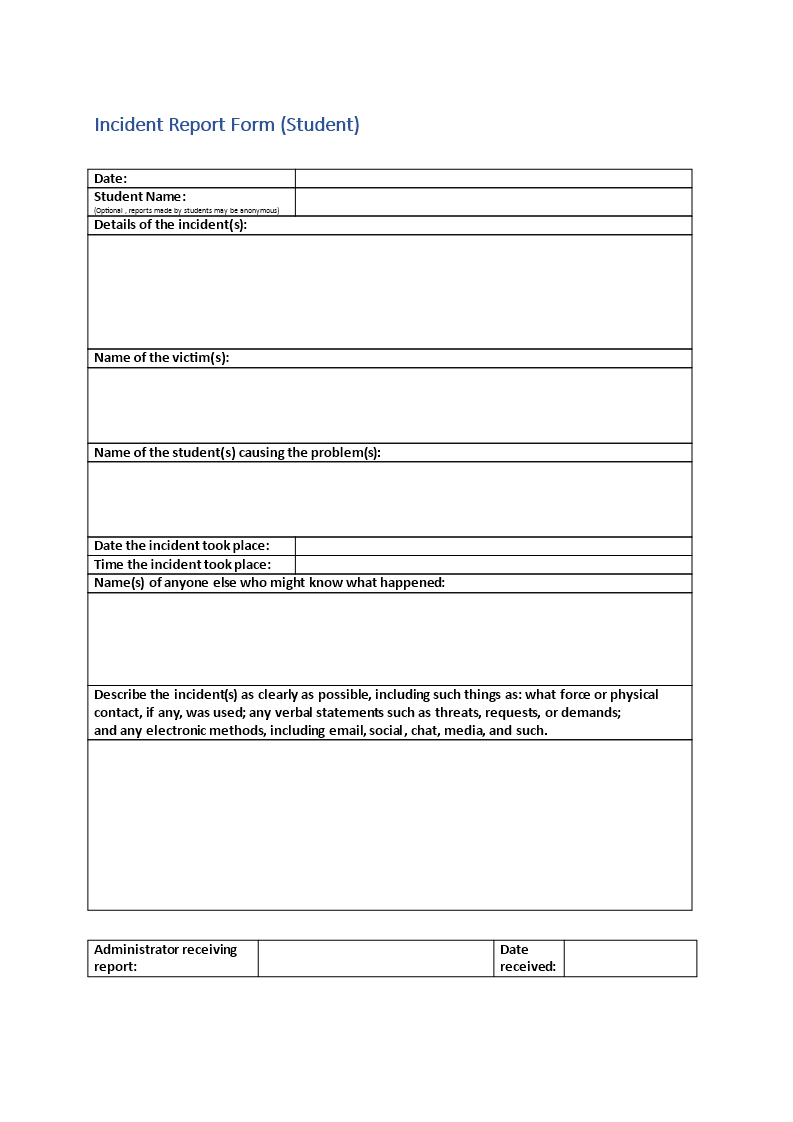 Kostenloses School Incident Report Intended For School Incident Report Template