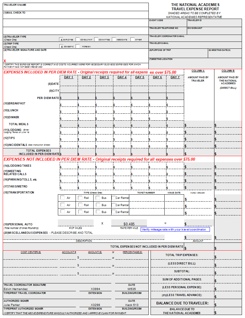 Kostenloses Travel Expense report template edit With Per Diem Expense Report Template