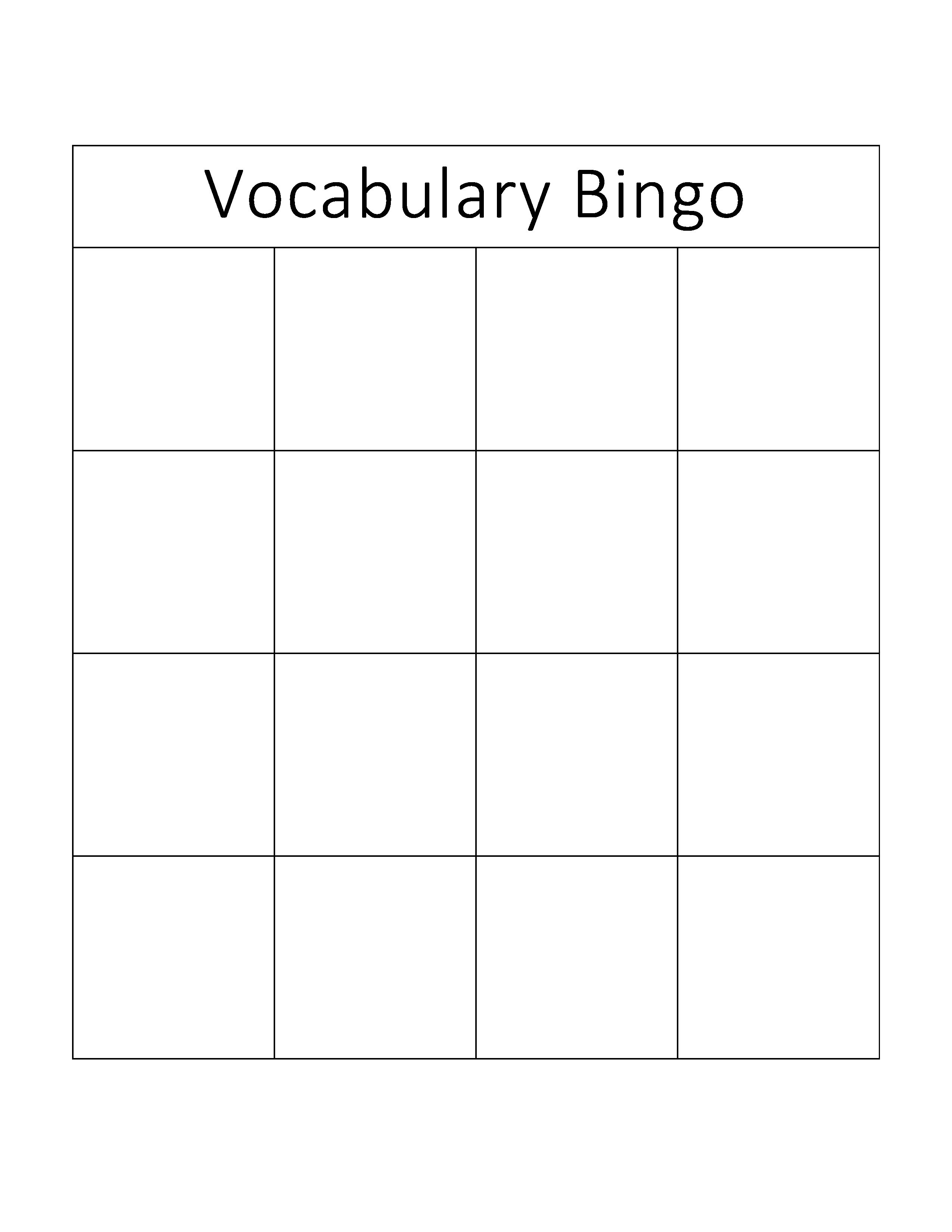Kostenloses Vocabulary Bingo Card Inside Blank Bingo Card Template Microsoft Word