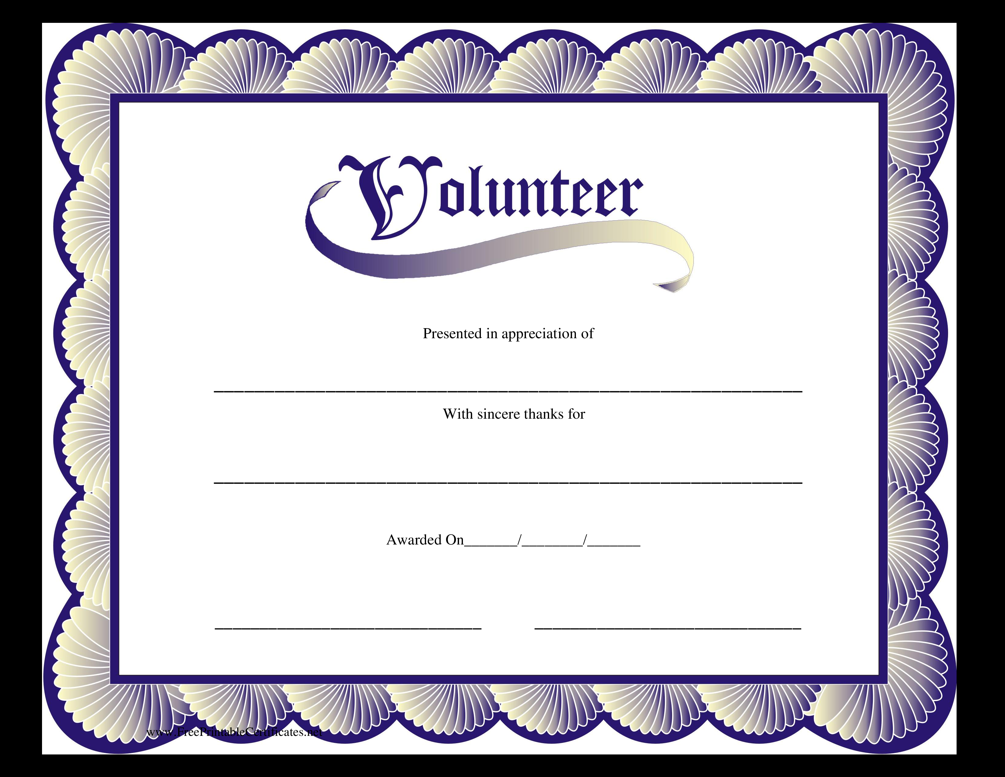 Kostenloses Volunteer Certificate Intended For Volunteer Certificate Templates