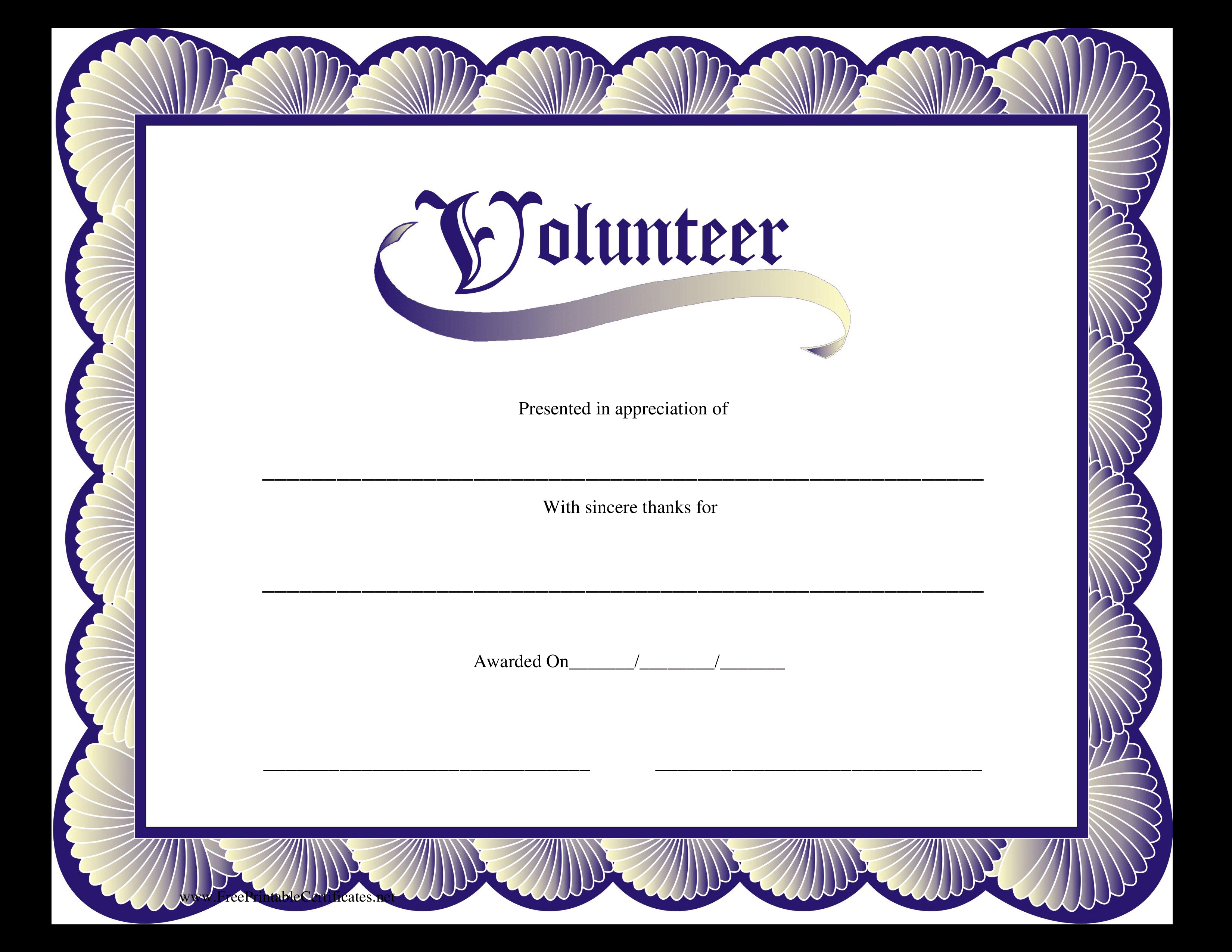 Kostenloses Volunteer Certificate Within Volunteer Of The Year Certificate Template