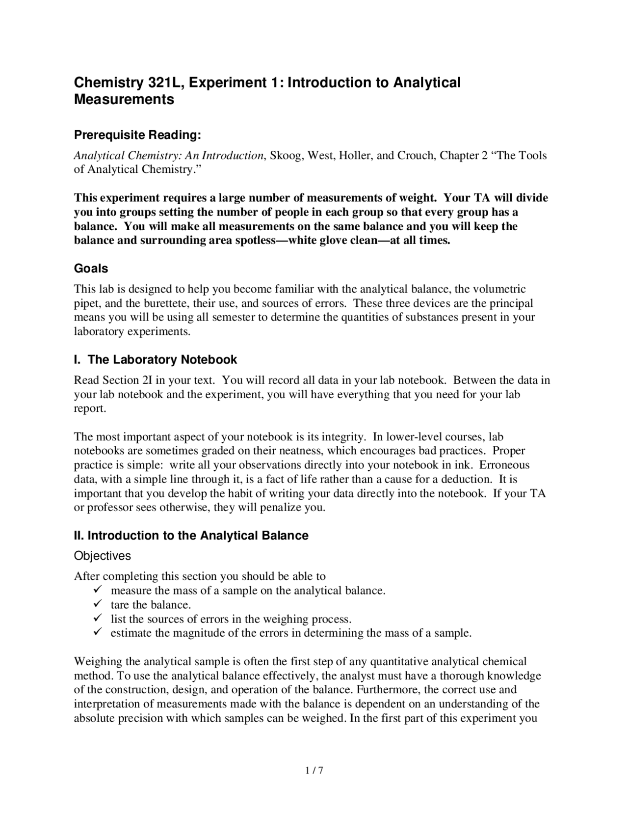 Lab 10 - Introduction to Analytical - Quantitative Analysis  CHEM  Pertaining To Lab Report Template Chemistry