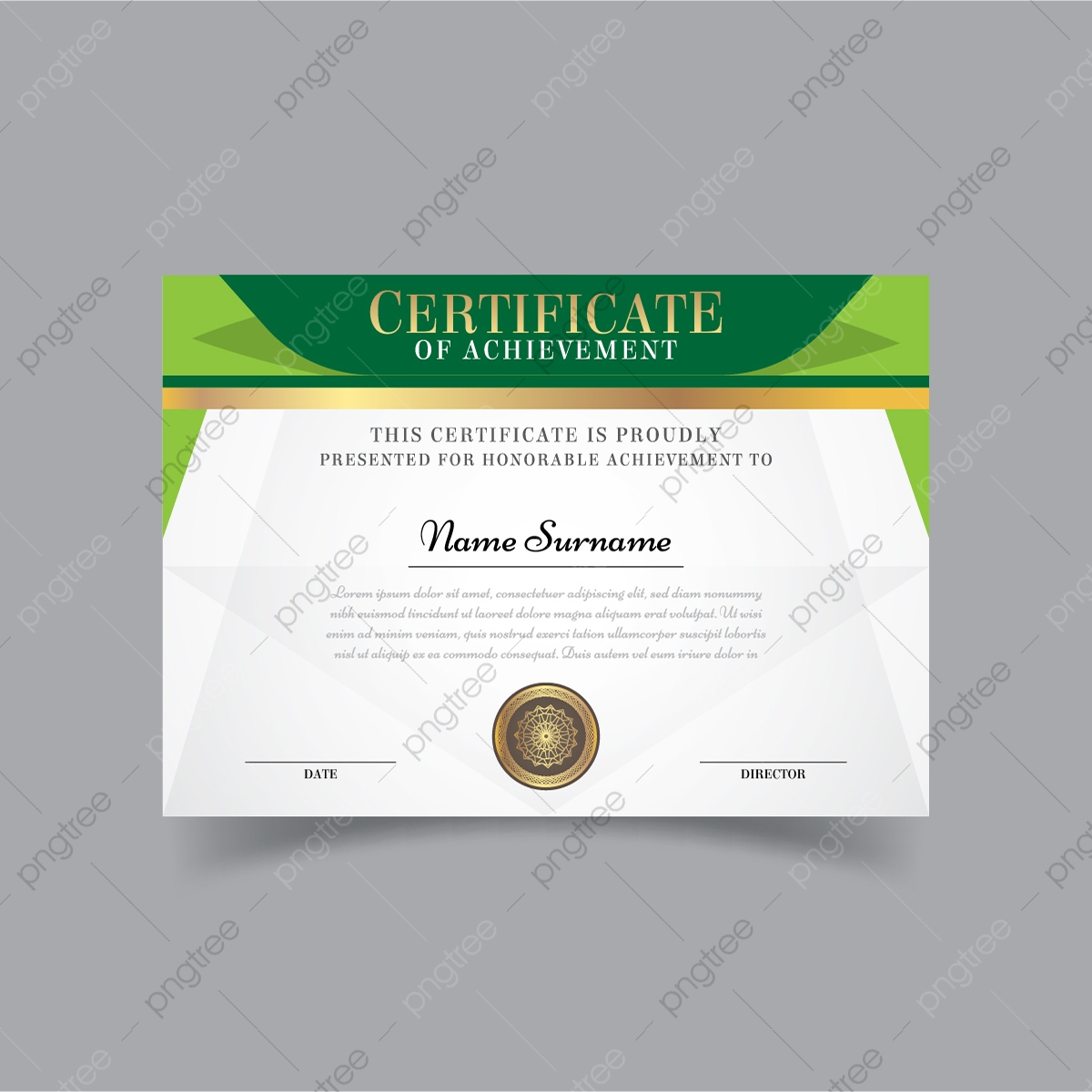 Landscape Certificate Template Modern Design Green Color Gold