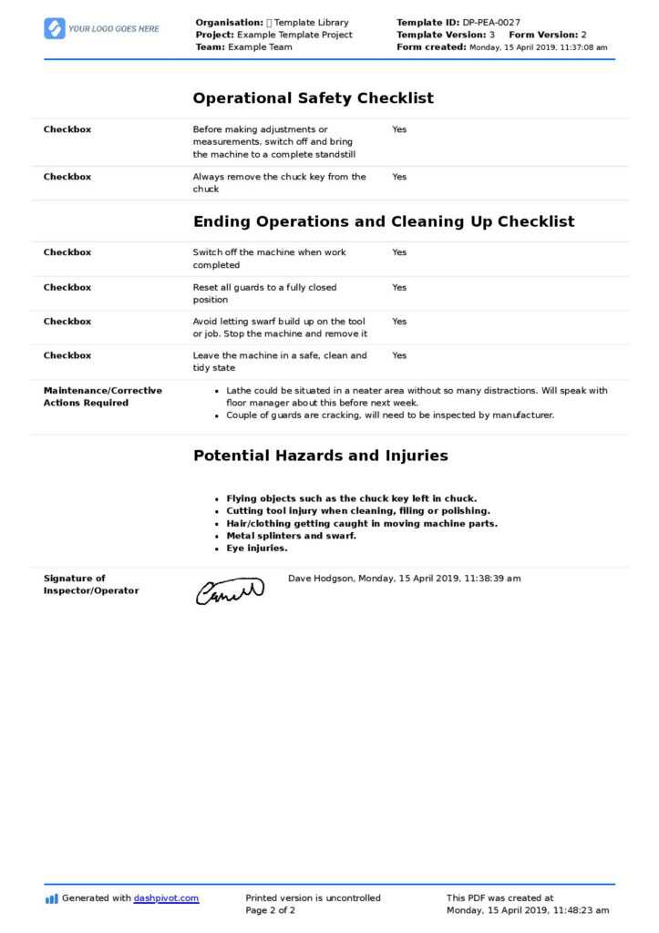 Lathe Machine Inspection Checklist (Free And Flexible Template