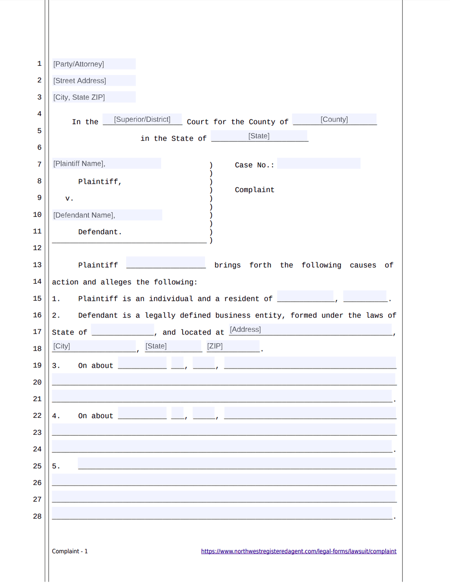 LAWSUIT COMPLAINT – Free Template And How To Guide Regarding Blank Legal Document Template