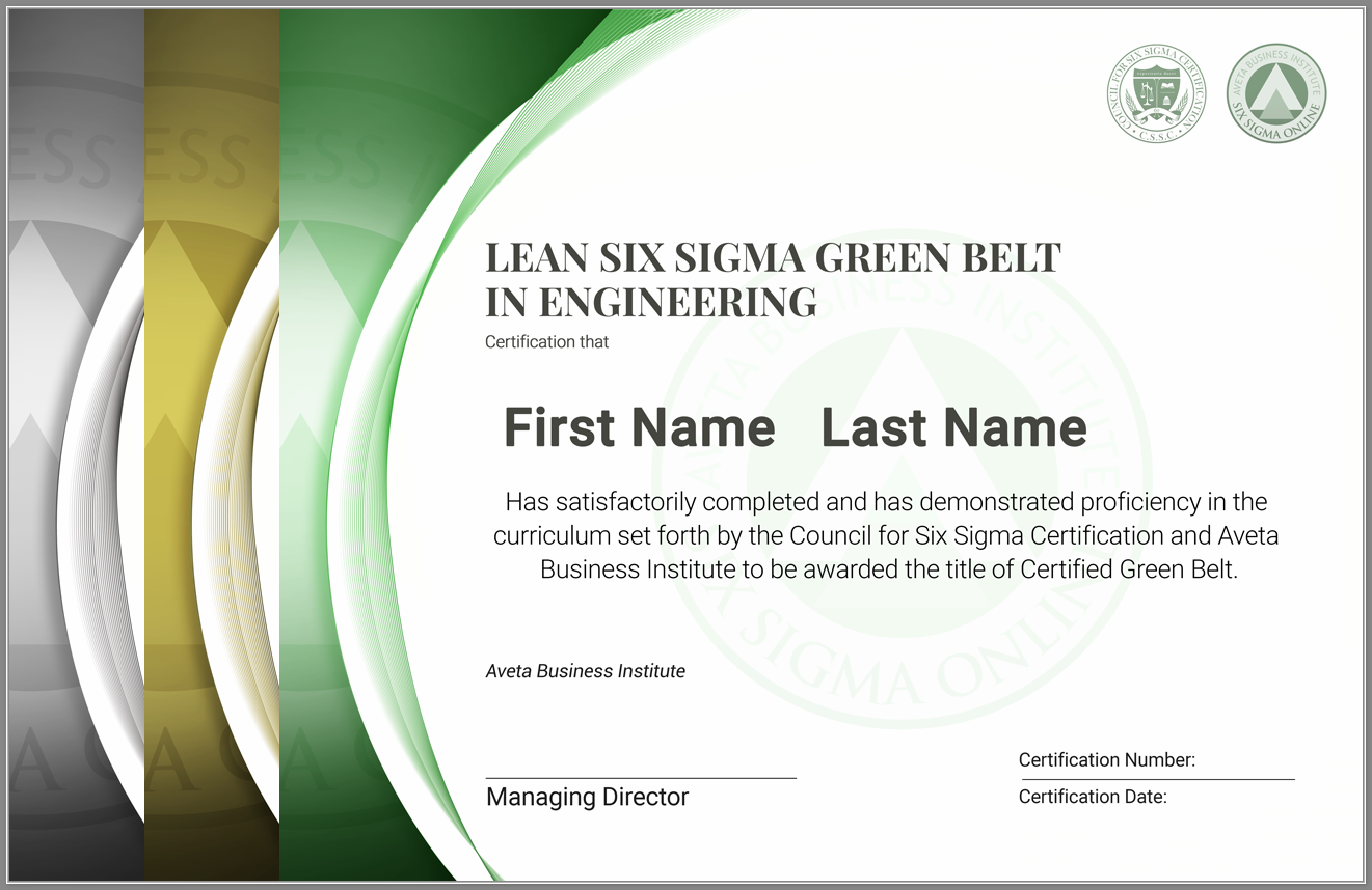 Lean Six Sigma Green Belt Certification In Engineering – Six Sigma  With Regard To Green Belt Certificate Template