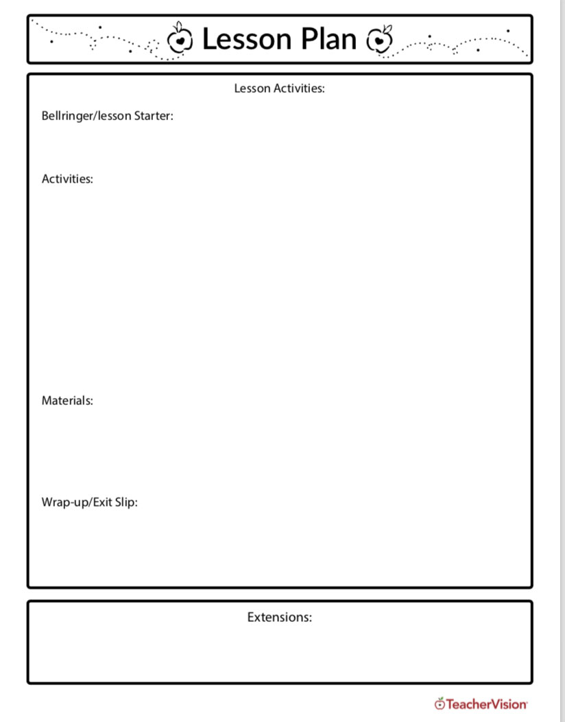 Lesson Plan Template for Teachers, All Grades and Subjects  For Blank Unit Lesson Plan Template