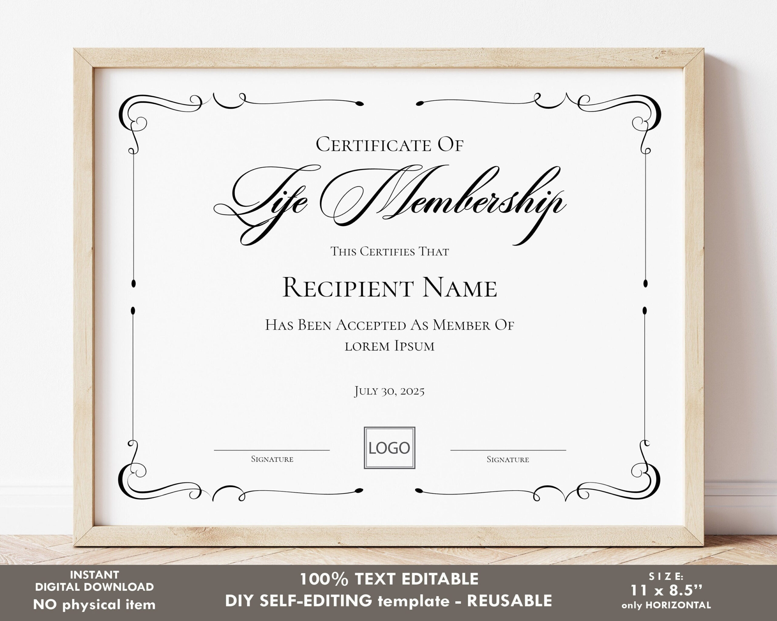 Life Membership Certificate Template Editable Printable - Etsy Canada Intended For Life Membership Certificate Templates