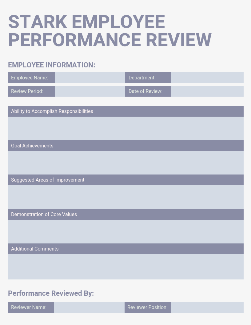 Light Employee Performance Review Template