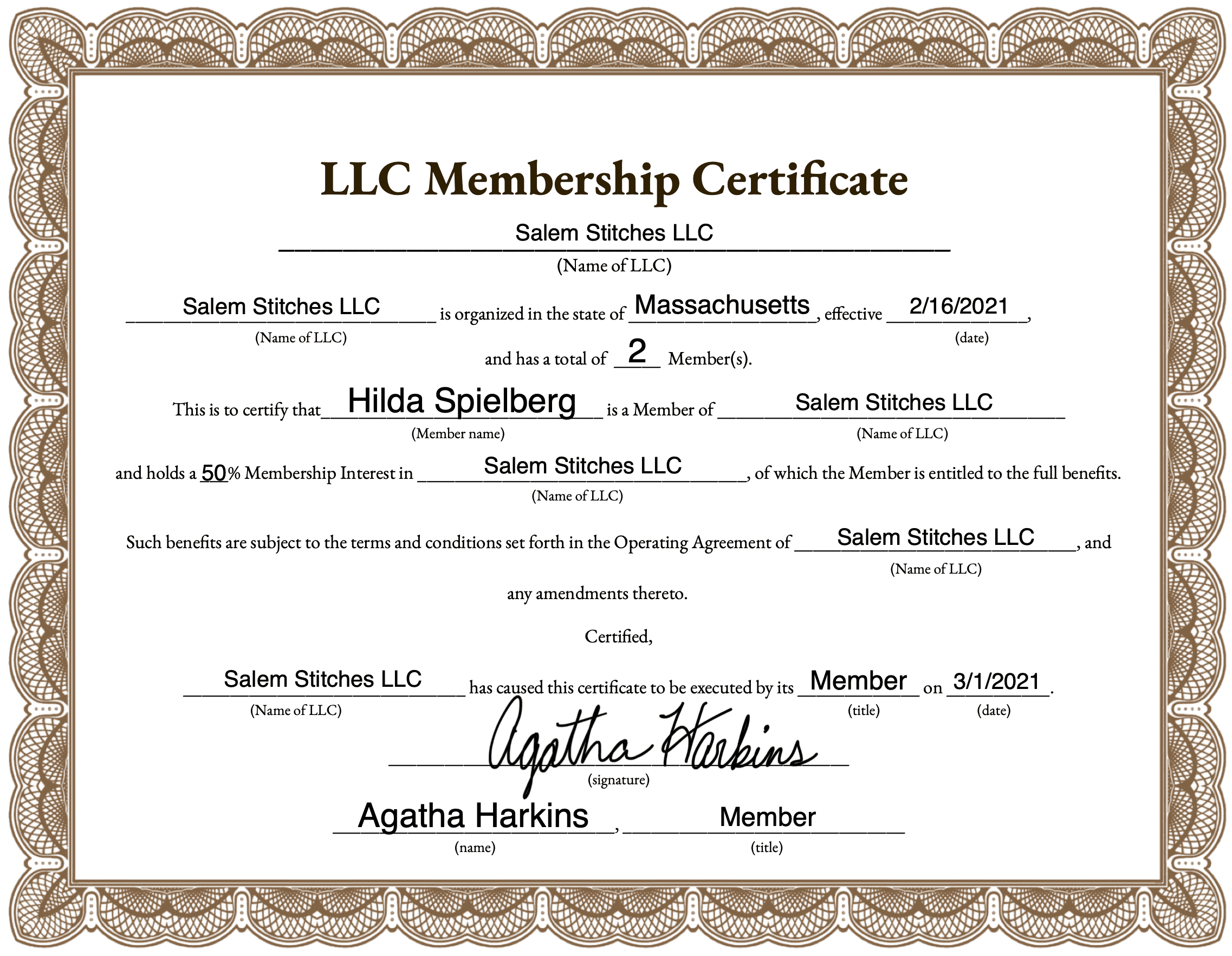 LLC Membership Certificate 10 (Free PDF)  LLC University® In Llc Membership Certificate Template
