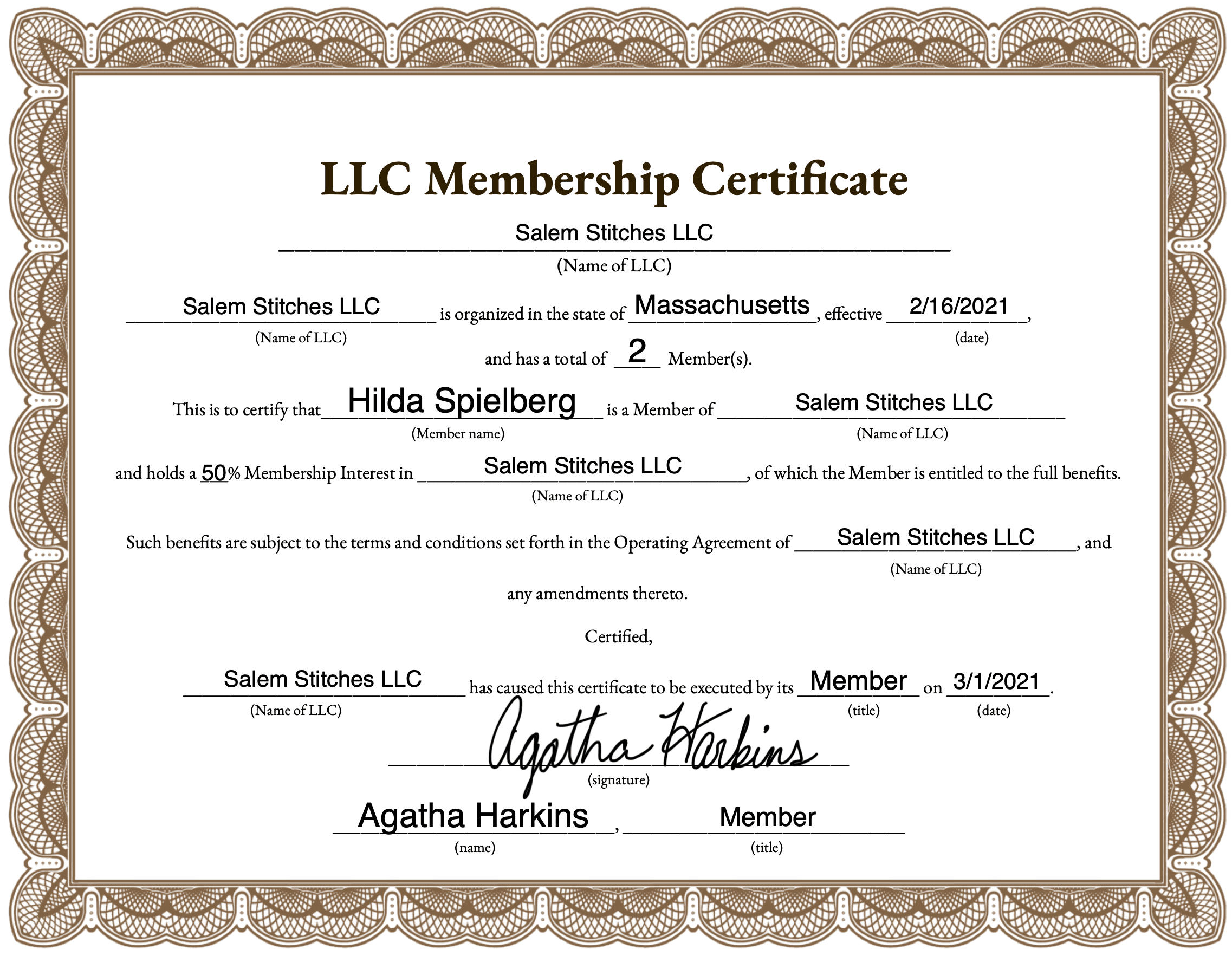 LLC Membership Certificate 10 (Free PDF)  LLC University® Pertaining To Llc Membership Certificate Template Word