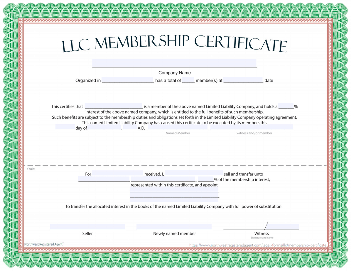 LLC Membership Certificate - FREE Template Pertaining To Certificate Of Ownership Template