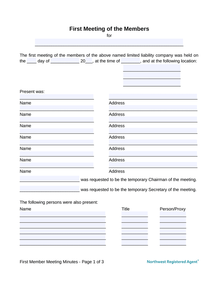 LLC MINUTES – Free first LLC Meeting minutes template Intended For Llc Annual Report Template