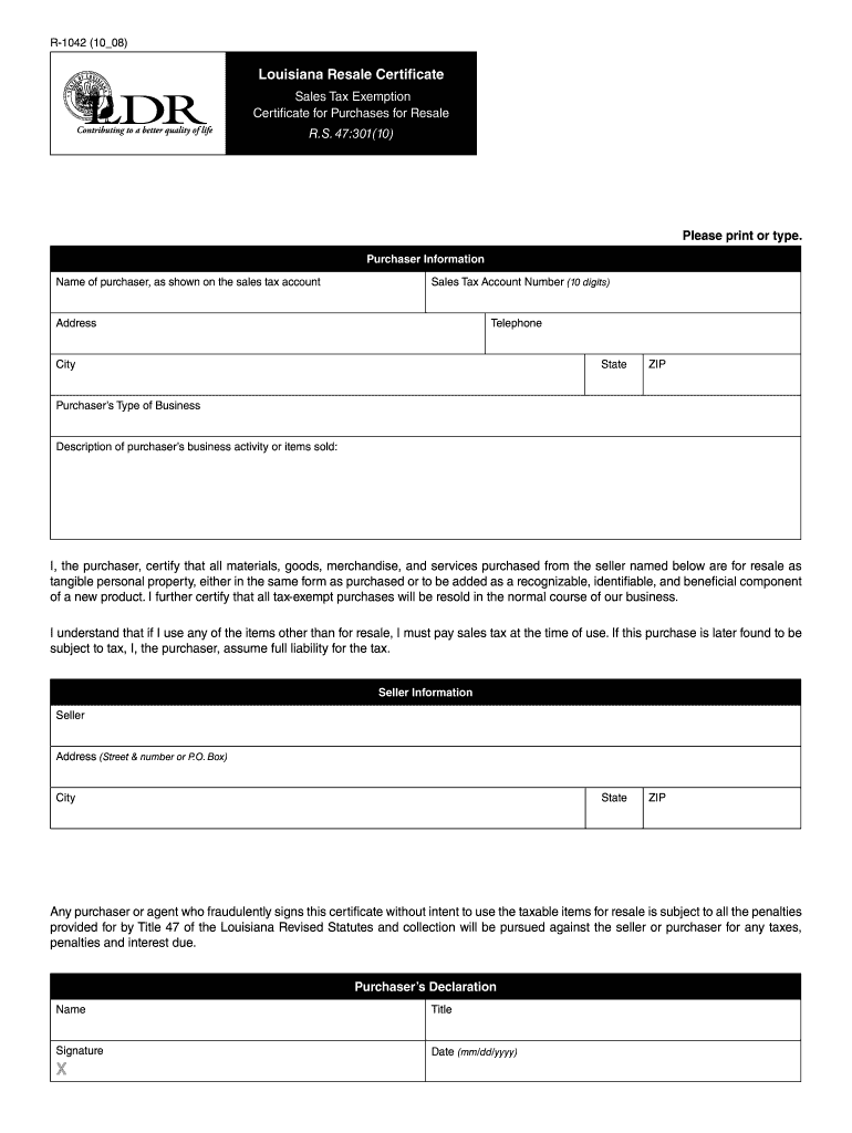 Louisiana Resale 10: Fill Out & Sign Online  DocHub For Resale Certificate Request Letter Template