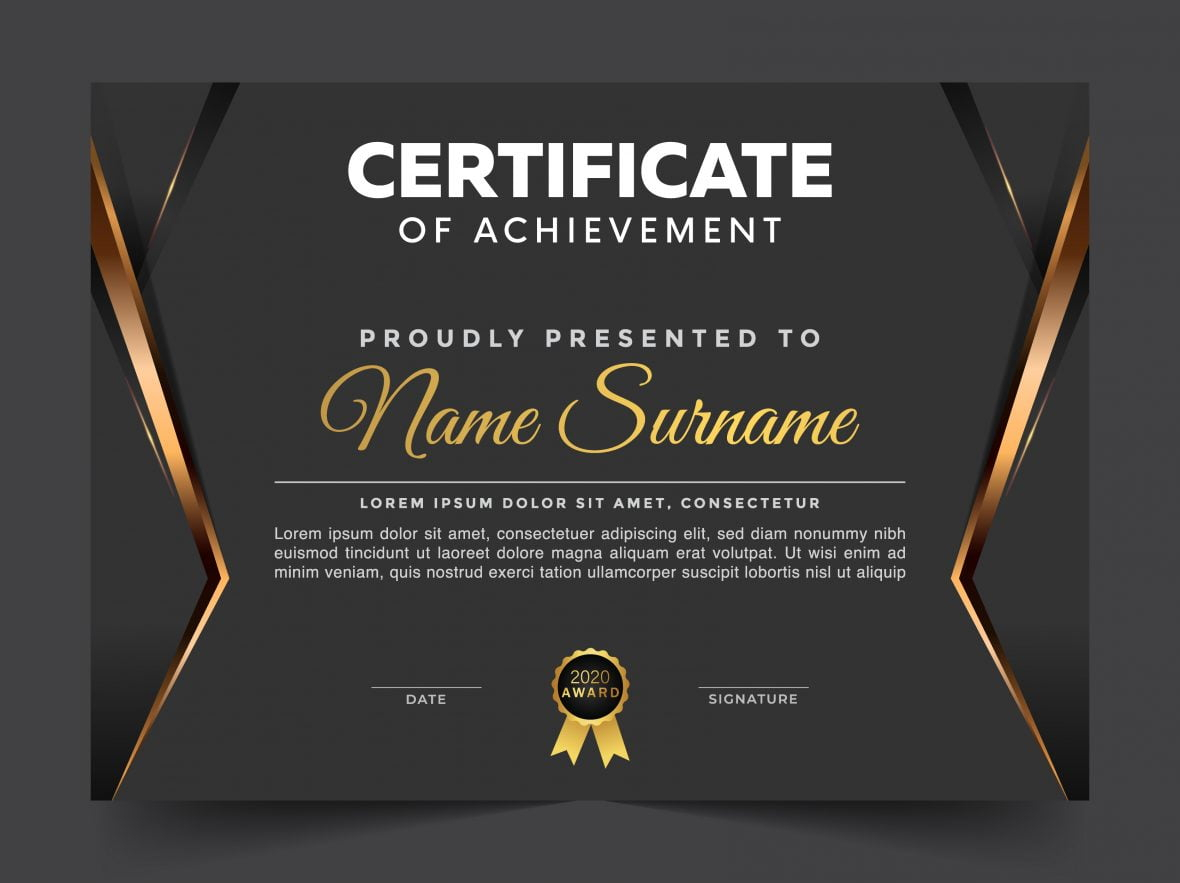 Luxury Dark Diploma Certificate Achievement Template – GraphicsFamily With Template For Certificate Of Award