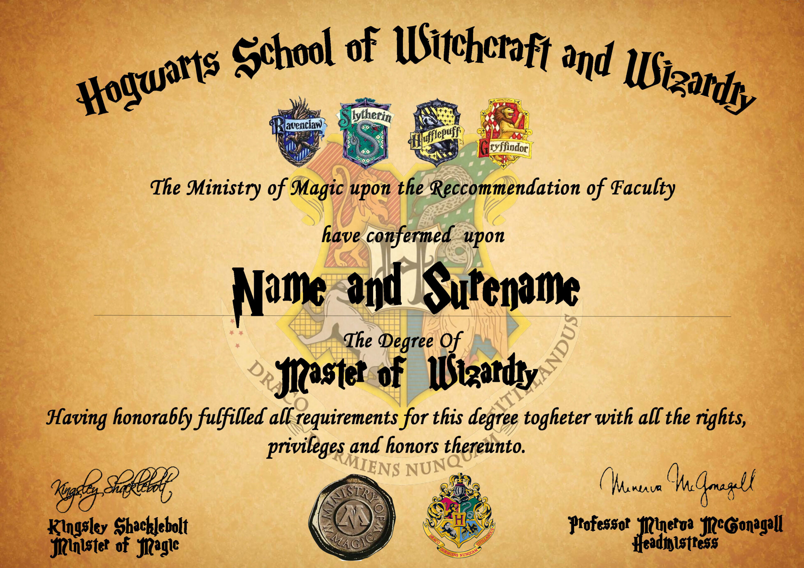 Make custom harry potter letter of acceptance and diploma by  Pertaining To Harry Potter Certificate Template