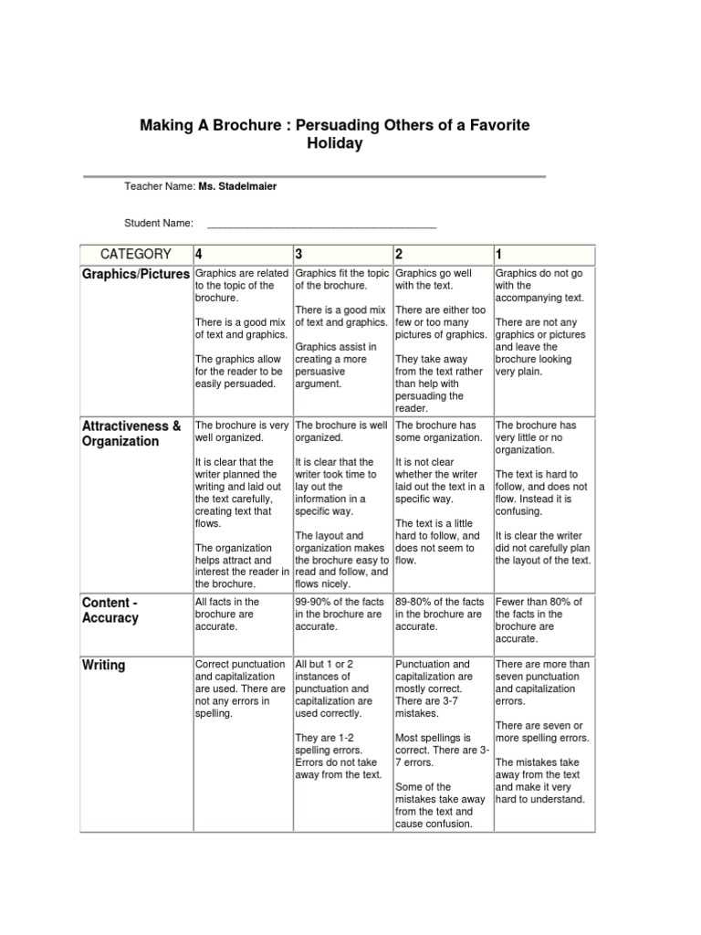 Making A Brochure Rubric  PDF  Graphics  Cognition In Brochure Rubric Template