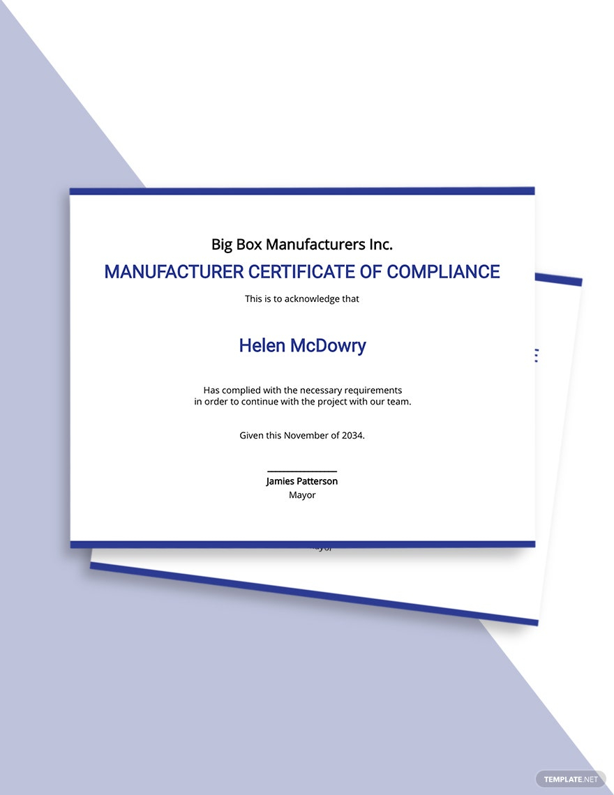 Manufacturer’s Certificate Of Conformance Template – Google Docs  In Certificate Of Manufacture Template